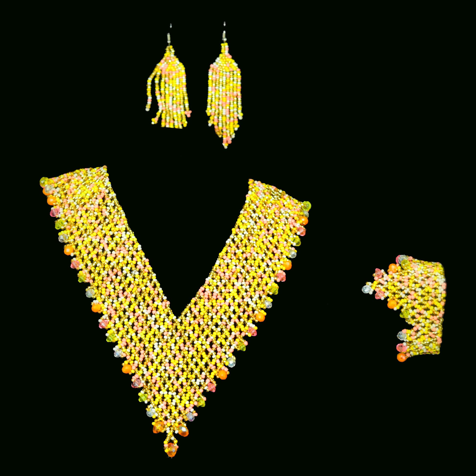 NA-OV-1003-Y beaded Jewelry set Necklace bracelet and earrings for women Nancy Alvarez Collection