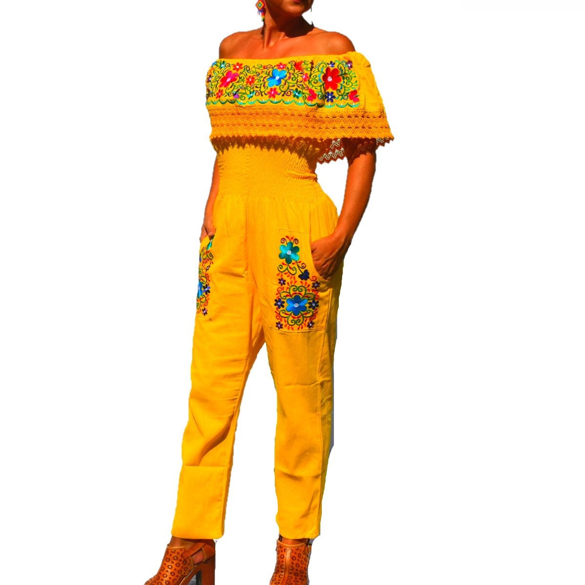 Mexican Embroidered Jumper NA-TM-79003-F Yellow