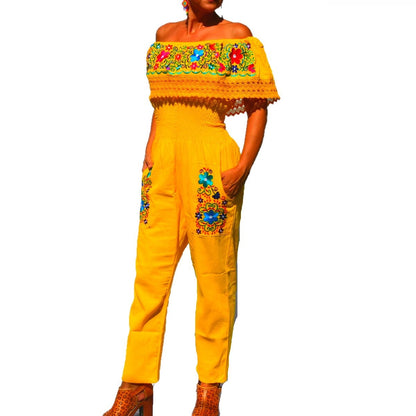 Mexican Embroidered Jumper NA-TM-79003-F Yellow