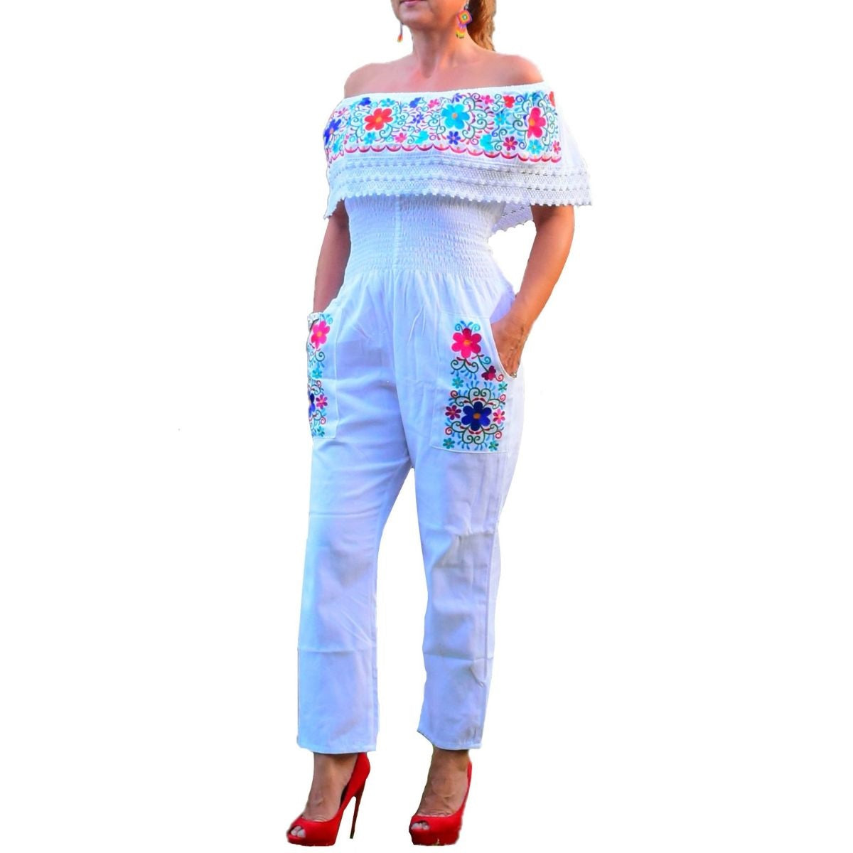 Mexican Embroidered Jumper NA-TM-79005-F White 
