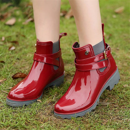 Rain Boots Women Leather Pu Ankle Bootie Waterproof Rubber Walking Shoes Girls Fashion Ladies Winter Shoes for Outdoor Rainy Day