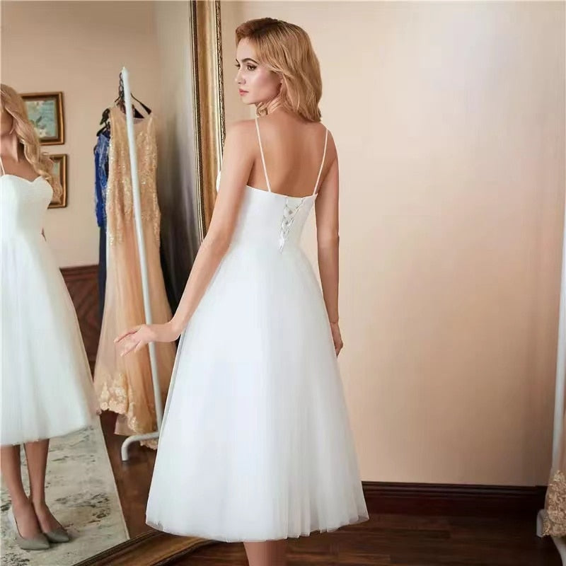 Wedding Dress Sweetheart Simple and Elegant White Tea Length