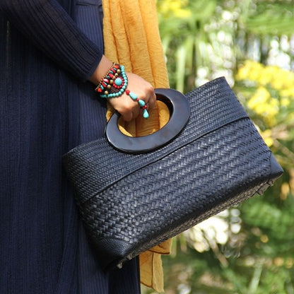 Handbag for women braided women's bag straw bag women's handbag black