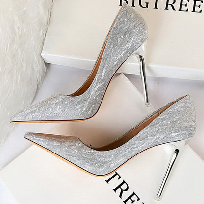 Heels for Women Glitter Party Pumps Sexy Silver Champagne Stiletto Sparkly Heels Wedding Cinderella Shoes