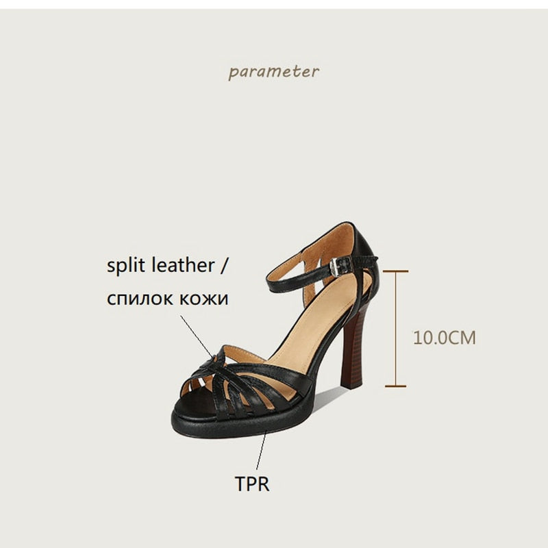Heels for Women Sandals Split Leather Shoes Vintage Roman Woven Platform Sandals