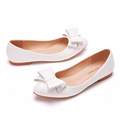 Bridal flats Shoes white pointed shoes women's with bow wedding shoes