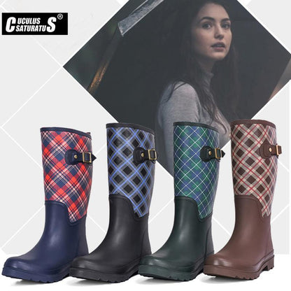 Rain Boots British Classic High Tube Waterproof Shoes Rain Boots Knee-high Women Boots
