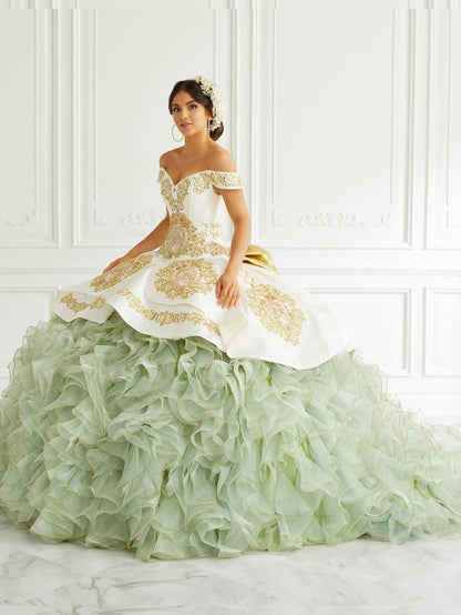 Charro Quinceanera Dress Sage Green Charro Off Shoulder Organza Appliques lace-up corset Mexican prom Sweet 16 15 Anos Wedding dress